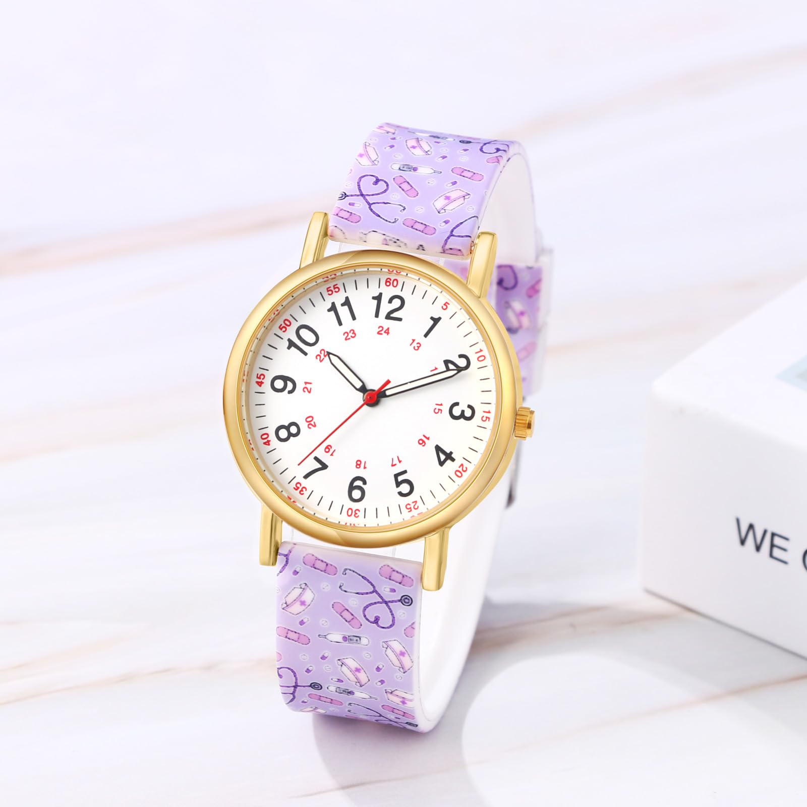 JewelryWe Uhren Damen Silikon Schwesternuhr Wasserdicht Analog Quarz Armbanduhr Frauen Gummi Armband Uhr mit Pulsberechnung für Krankenschwester Ärzte Sanitäter
