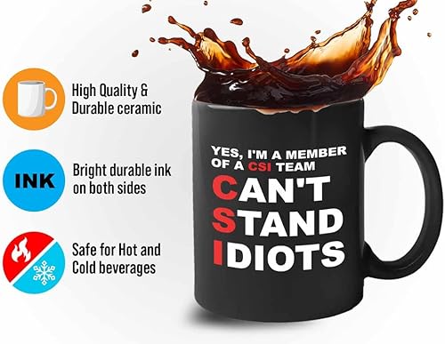 Miniatura 4 de Taza de café CSI de 11 onzas, color blanco, miembro de una CSI, Funn Sarcastics, Investigación inapropiada, criminología de laboratorio de ciencias