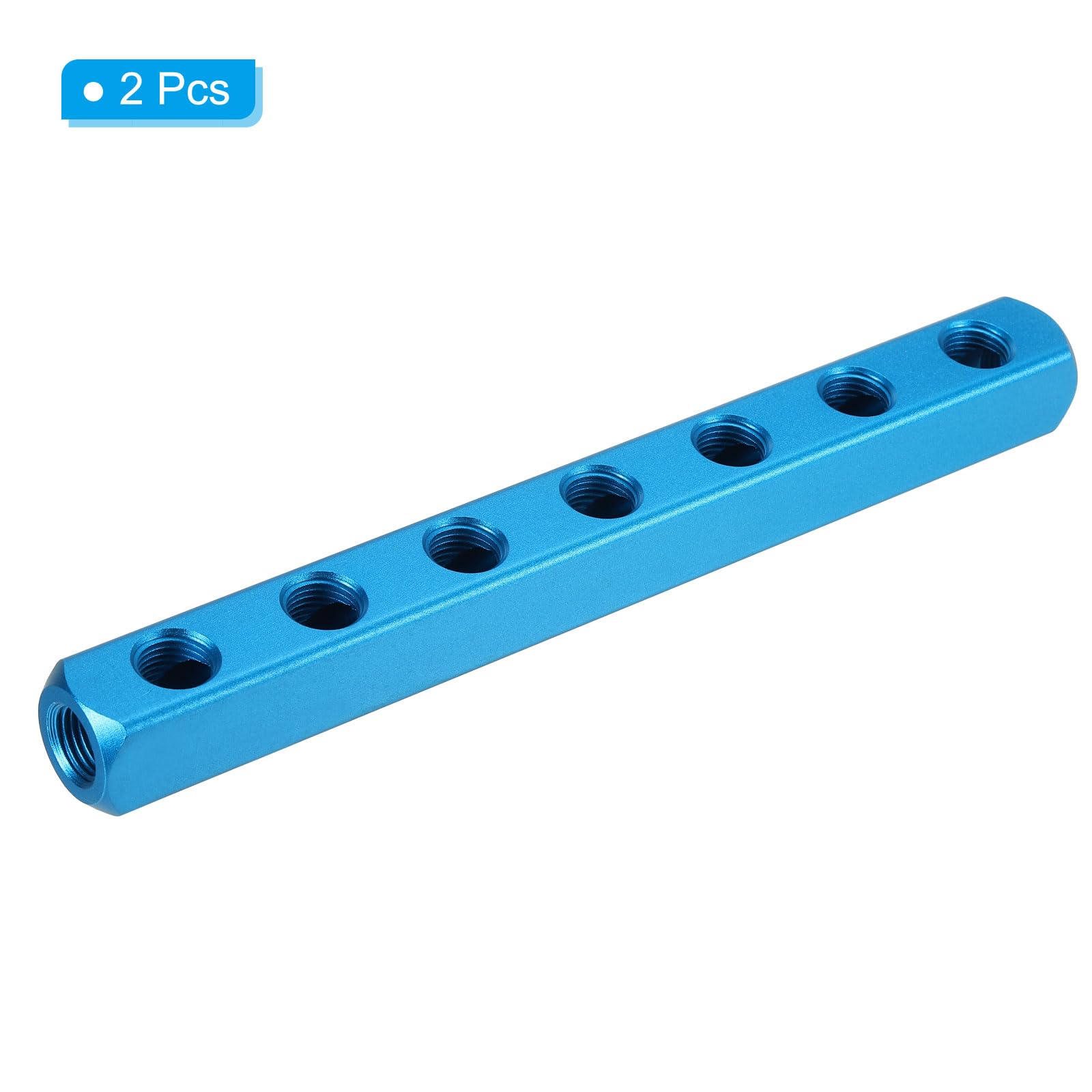PATIKIL 7 Way 10 Port Air Manifold, 2 Pack G1/4 Inch Aluminum Air Hose Inline Manifold Block Splitter Pneumatic Air Hose Fitting, Blue - Image 3