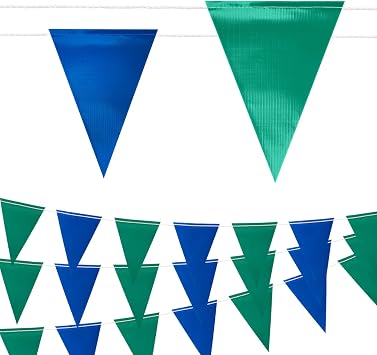 Safety Warning Highly Visible Pennant Banner Flags45pcs,105ft,Blue+Green
