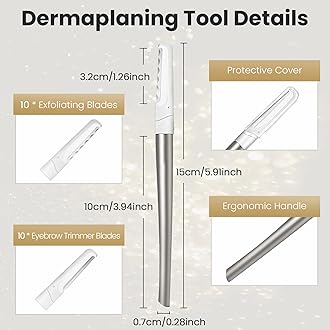 Dermaplaning Tool for Face Exfoliation, with 20 Replaceable Blades, Facial Shaver/Eyebrow Razor, Peach Fuzz Removal Eyebrow Shaper for Women, Easy to Use Dermaplaner Help Exfoliate and Smooth Skin