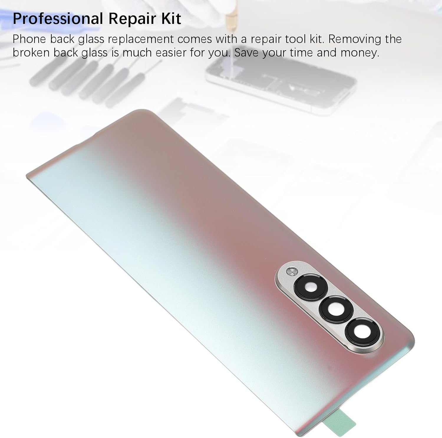 Rear Screen Back Glass Cover for Z Fold 3 5G F926, Phone Rear Back Glass Door Cover Replacement with Pre Installed Camera Lens Tape Repair Tools