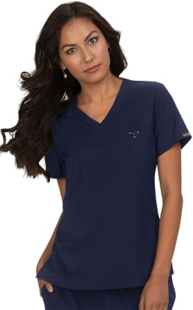 KOI Basics Kade Womens 1-Pocket Tuck-in Scrub Top Navy Small