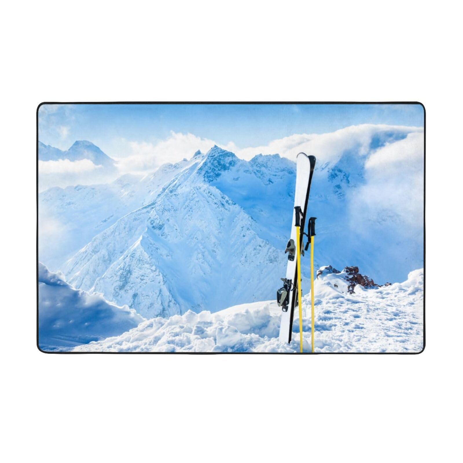Tapis Skis on Mountain grand format pour cocooner dans votre salon cet hiver