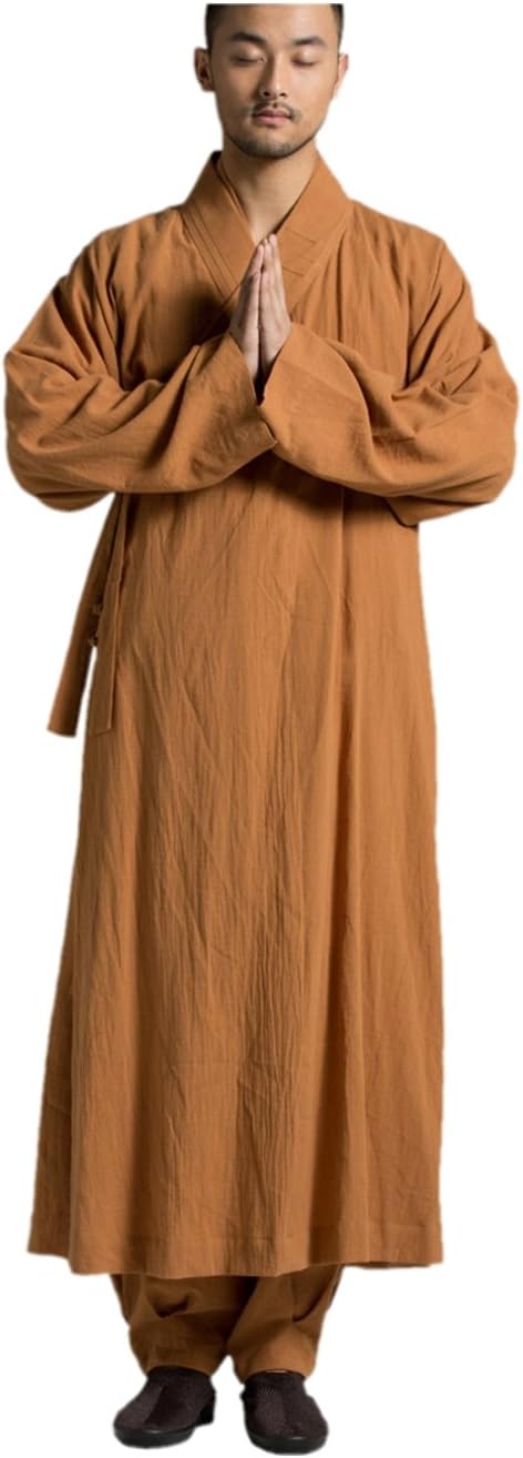 ZanYing Men's Long Gown Traditional Buddhist Meditation Monk Robe