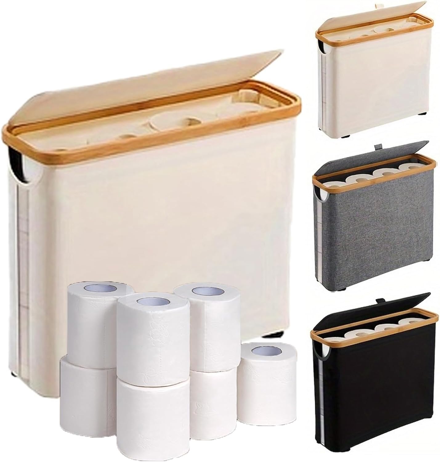YOXIER Toilet Paper Storage Basket with Lid,Toilet Paper Organizer for Bathroom, Bamboo Toilet Paper Storage Holder Stand Free Standing with Handle, Enclosed Toilet Paper Tissue Storage Bin Container
