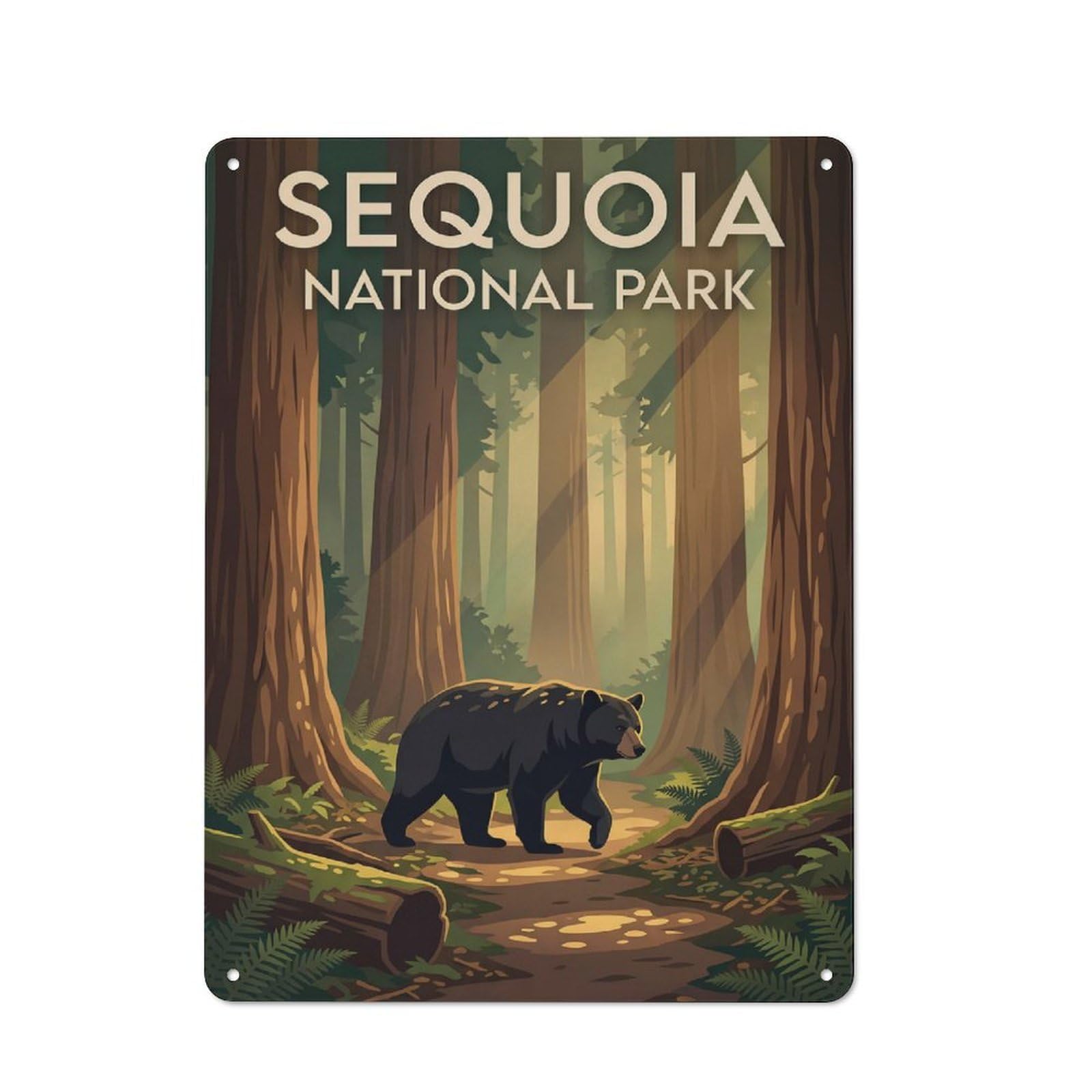 Junmoney Style-14 Metal Wall Sign 40X30cm Featuring Sequoia National Park Bear For Hallway Wall, For Hallway Decor Lovers, For Retro Home Interiors