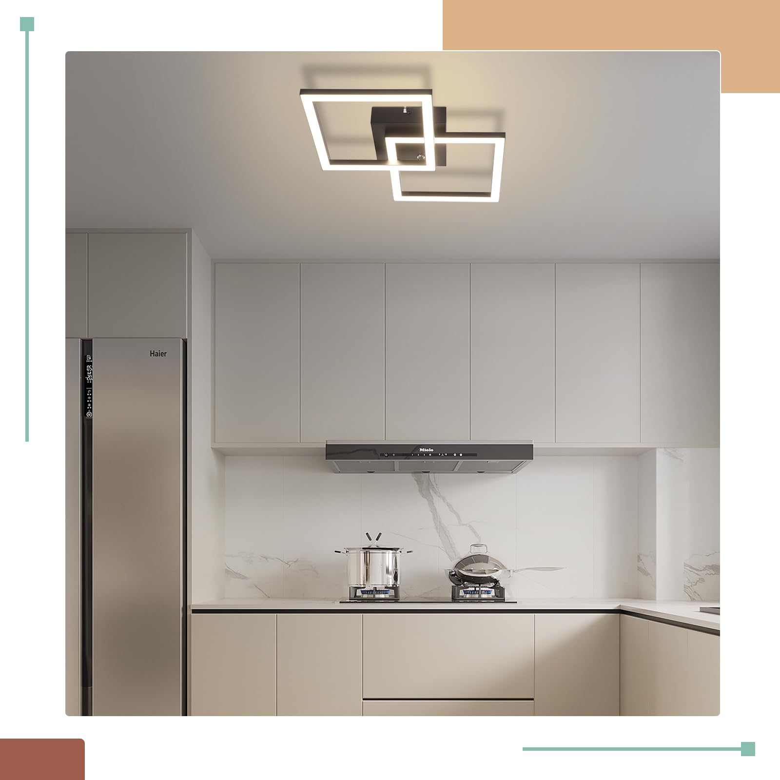 Homefire Plafonnier LED Cuisine 24W 4000K Luminaire Cuisine Plafond Noire | Plafonnier Salon Design Moderne Plafonniers Chambre métal Lampe de Salon Carré Eclairage de Lampe Plafond pour Couloir Bureau
