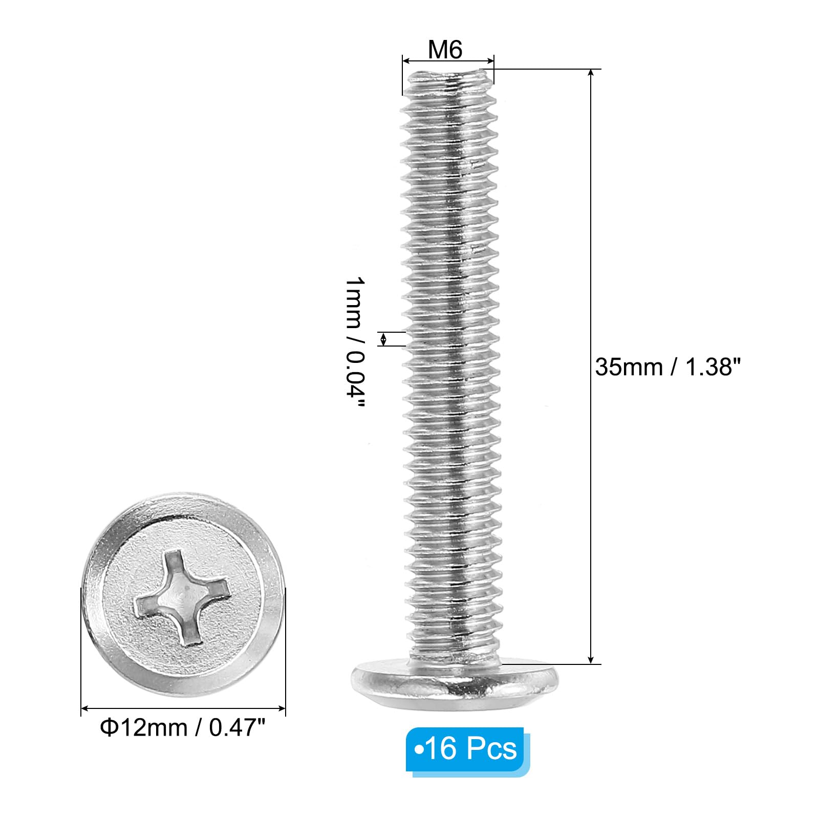 PATIKIL Flat Round Head Phillips Screws, 8 Pack M6-1 x 35mm Binding Screws 304 Stainless Steel 18-8 Full Thread - Image 2