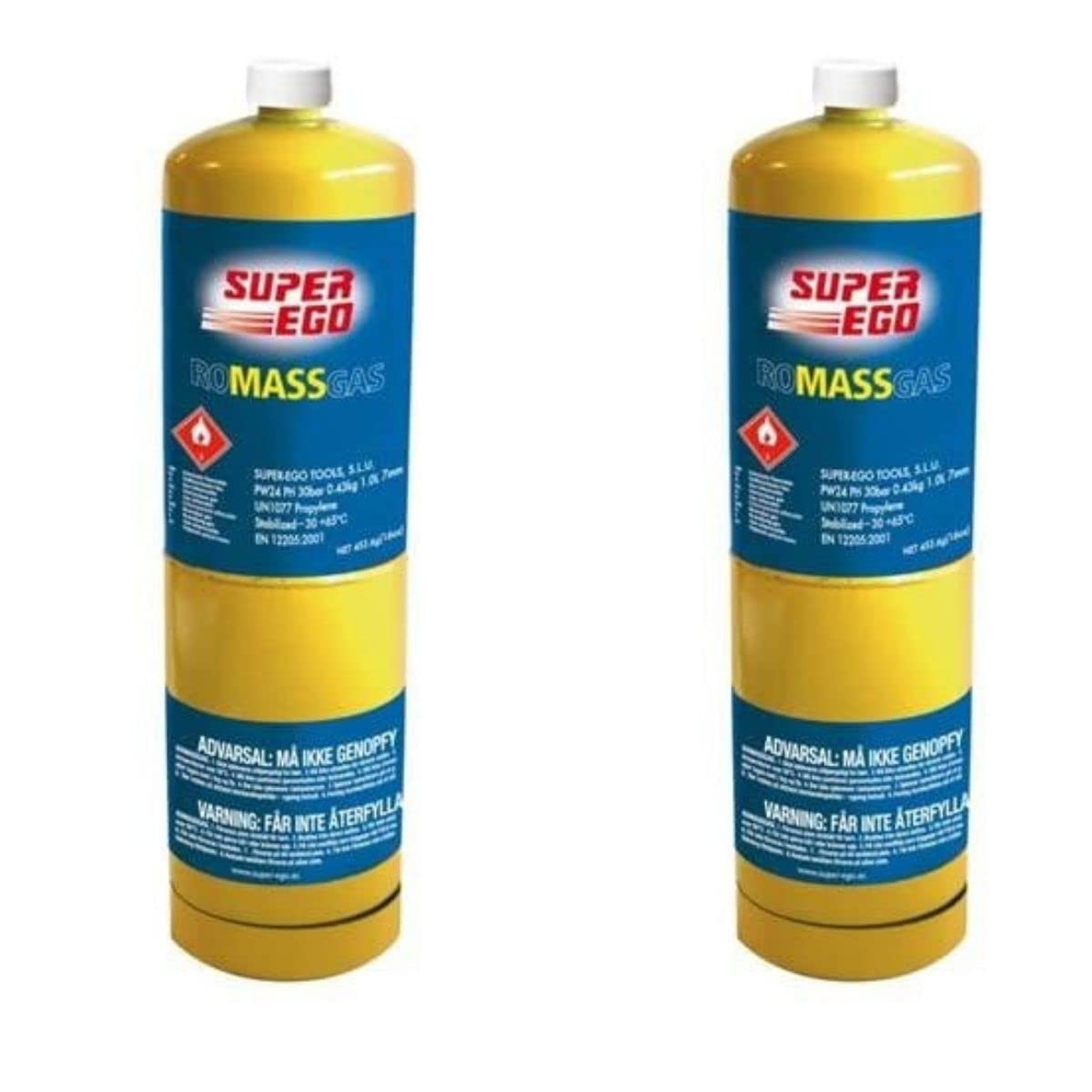 RASMACOR | Pack 2 Unidades Super Ego | Cartucho Romassgas | SEH024600 | Mezcla estabilizada de Gas metil-acetileno con propadieno | 35% más rápido Que el propano