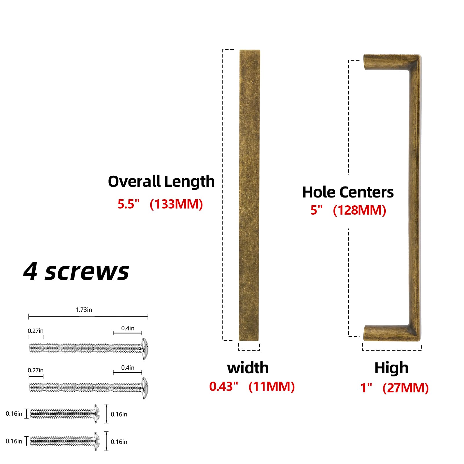 Küchenschrankgriffe aus antikem Messing, 12,7 cm, 10 Stück