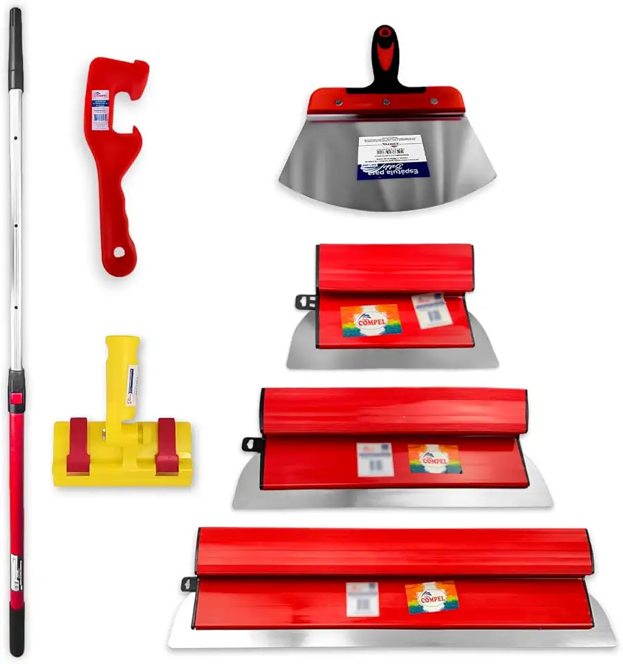 Desempenadeira Berox de Aço Inox 25, 40, 60cm Suporte Universal Para Massa Corrida + Cabo Extensor Fibra De Vidro 1,3m + Espátula Para Balde + Abridor de Balde Pintura, Textura, Profissional Kit