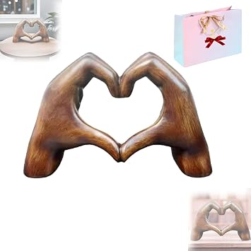 Art Eternal Heart, Eternal Heart, Heart Hands Sculpture, Handmade Heart Statue Wood, Heart Hands Brown Decor