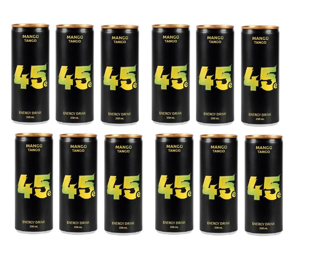 45e Energy Drink 250 ML Each | Energizing Beverage With Caffeine & Vitamins | 45e Mango Tango a Refreshing Energy Boost Drink | Tasty & Healthy, (Pack Of 12) (Mango Tango)