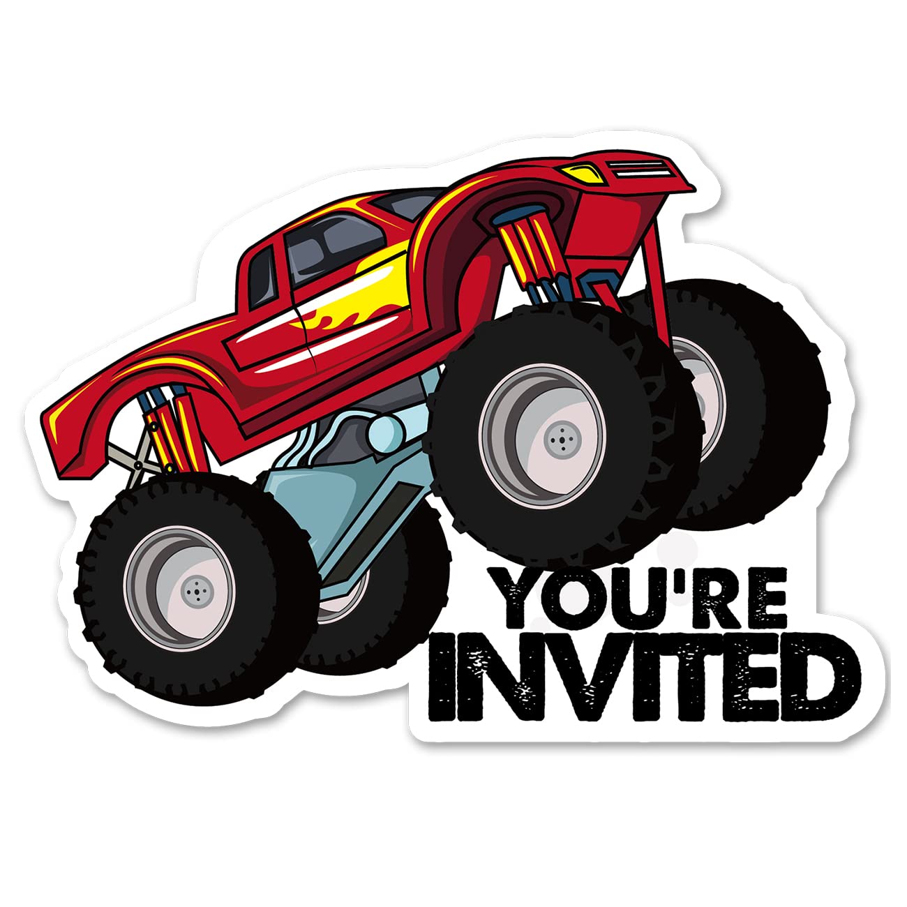 Opomzk Monster Truck Birthday Invitations for Boys with Envelopes, 20 Set Monster Truck Shaped Invitations for Kids, Theme Birthday Party Decorations Supplies Favors, Double-Sided