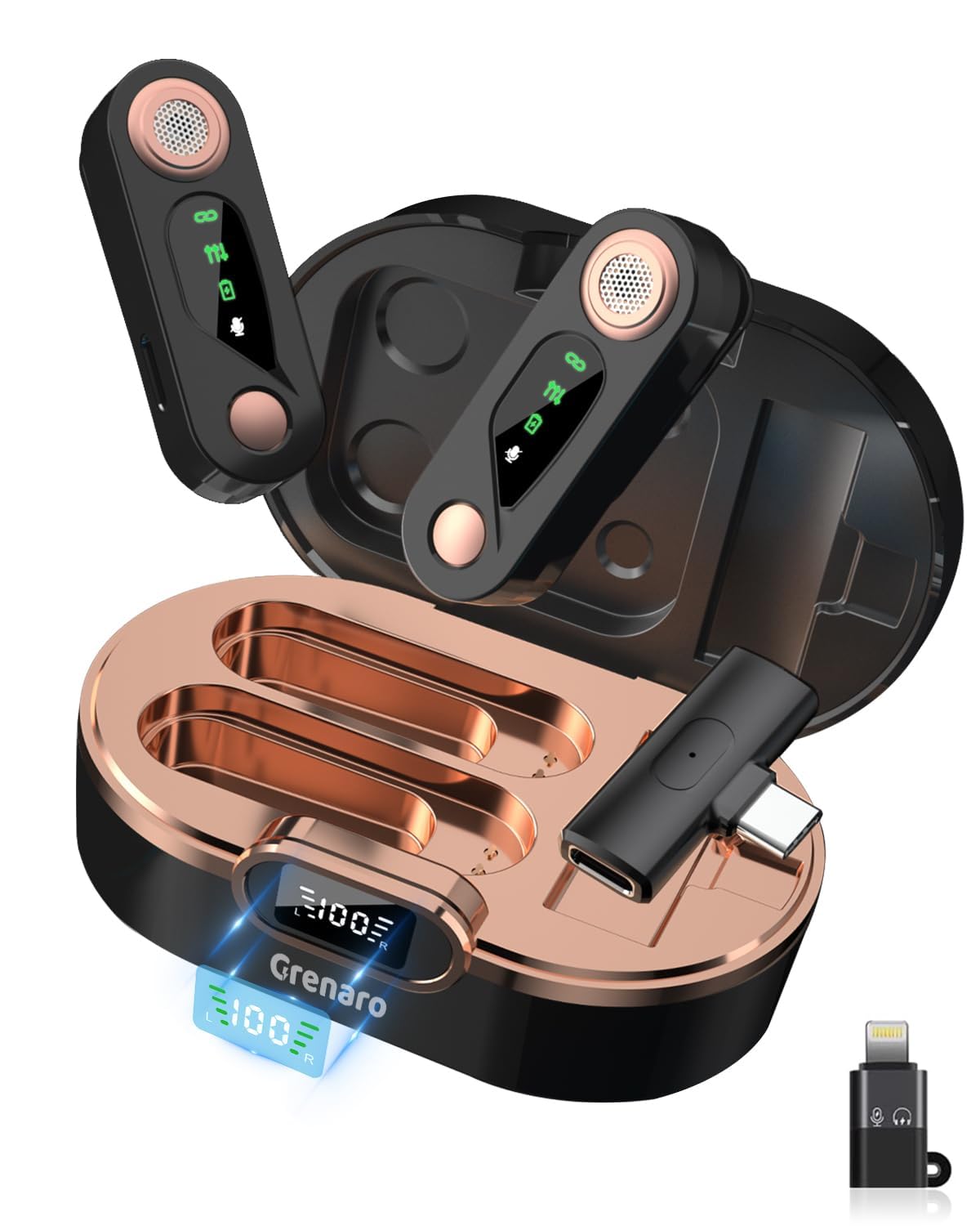 GRENARO Wireless Microphone for Youtubers, S12 Wireless mic with Digital Display Charging Case, Noise Reduction Wireless Mic Compatible with Android and iOS Systems