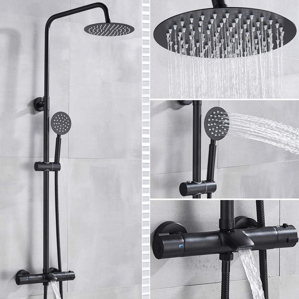 Yniyujkl Bathroom Faucet Chrome Rain Shower Head Thermostatic Bath Faucet Wall Mounted Bathtub Shower Mixer Tap Shower Faucet Shower Set