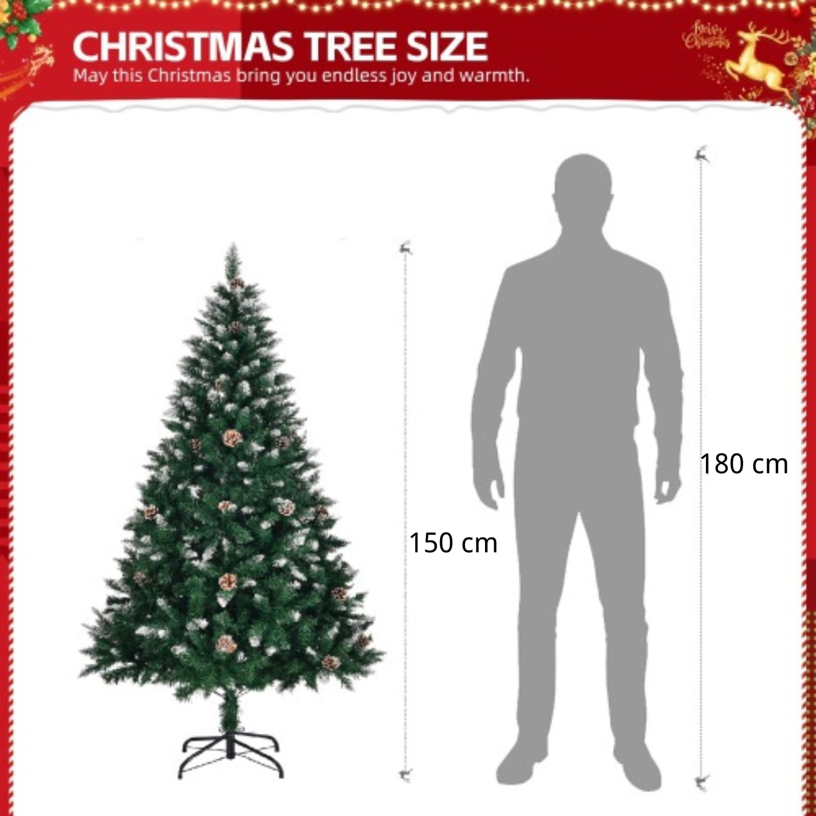 LALAHO Sapin de Noël Artificiel de 150 cm, Arbre de Noël avec 700 Pointes de Branche - Matériau PVC Ignifuge avec Pied en Métal et décoration de Pomme de pin, Vert