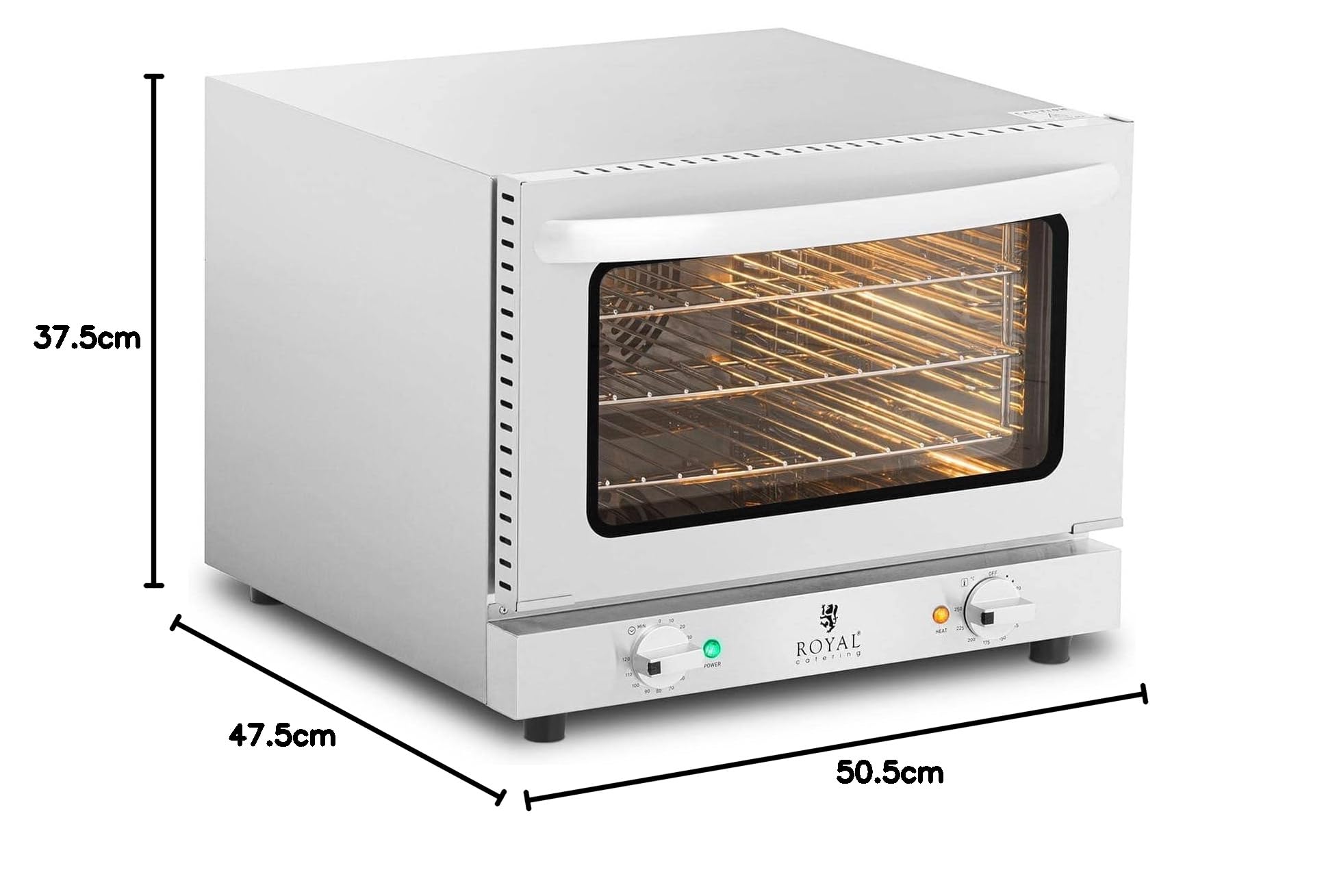 Royal Catering Forno a Convezione Forno Elettrico RCCO-2.1 (2.150 W, 3 grate incluse, 70-250 °C, 230 V)