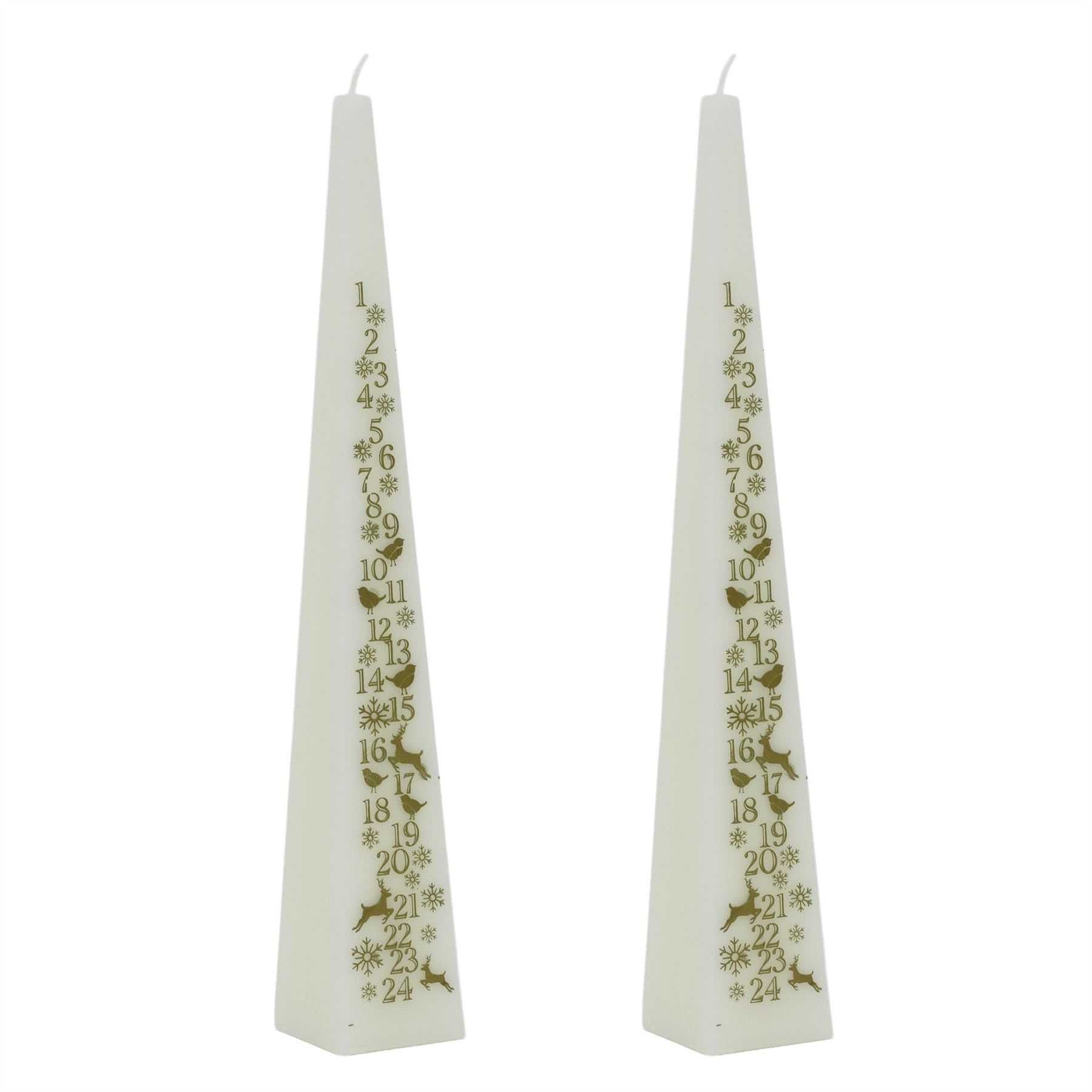 Pack of 2 White Pyramid Advent Candles | Traditional Christmas Advent Calendar Candles with Numbers - 33cm