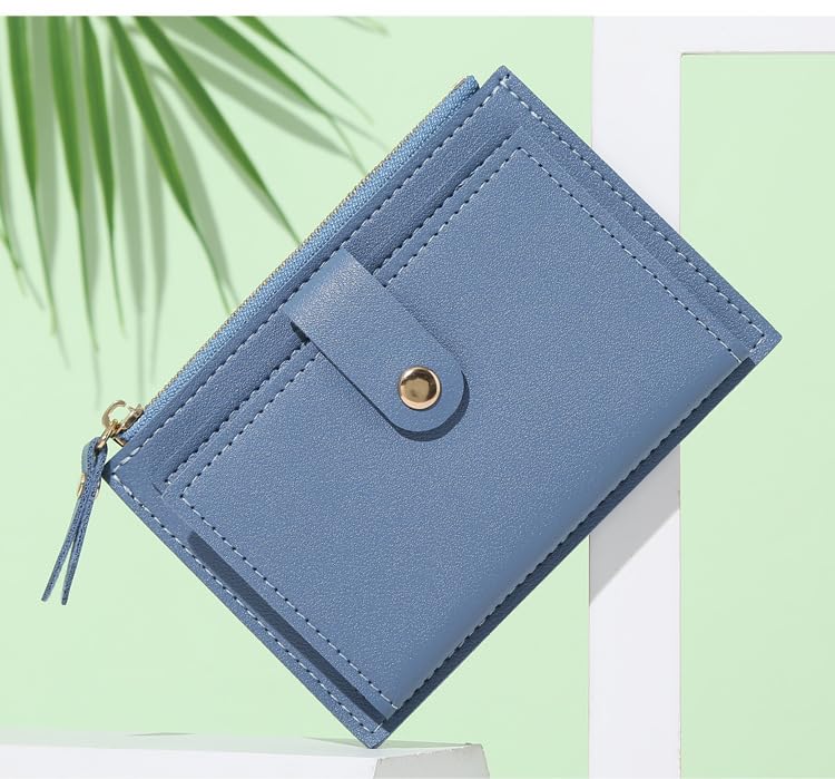 Small Wallet Women Small Slim PU Leather Fashion Compact Card Cash Laddies Wallet Credit Card Wallets for Women (Blue)