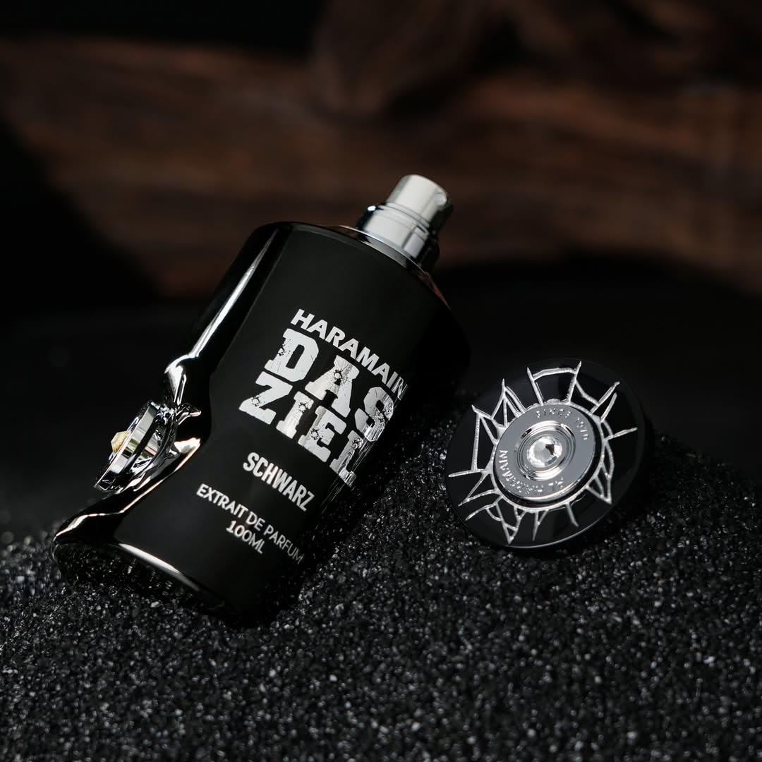 Al Haramain Das Ziel Schwarz Extrait de Parfum 100 ml | Perfume ámbar amaderado intenso para mujeres y hombres | Fragancia árabe de larga duración con aroma oscuro, audaz y misterioso