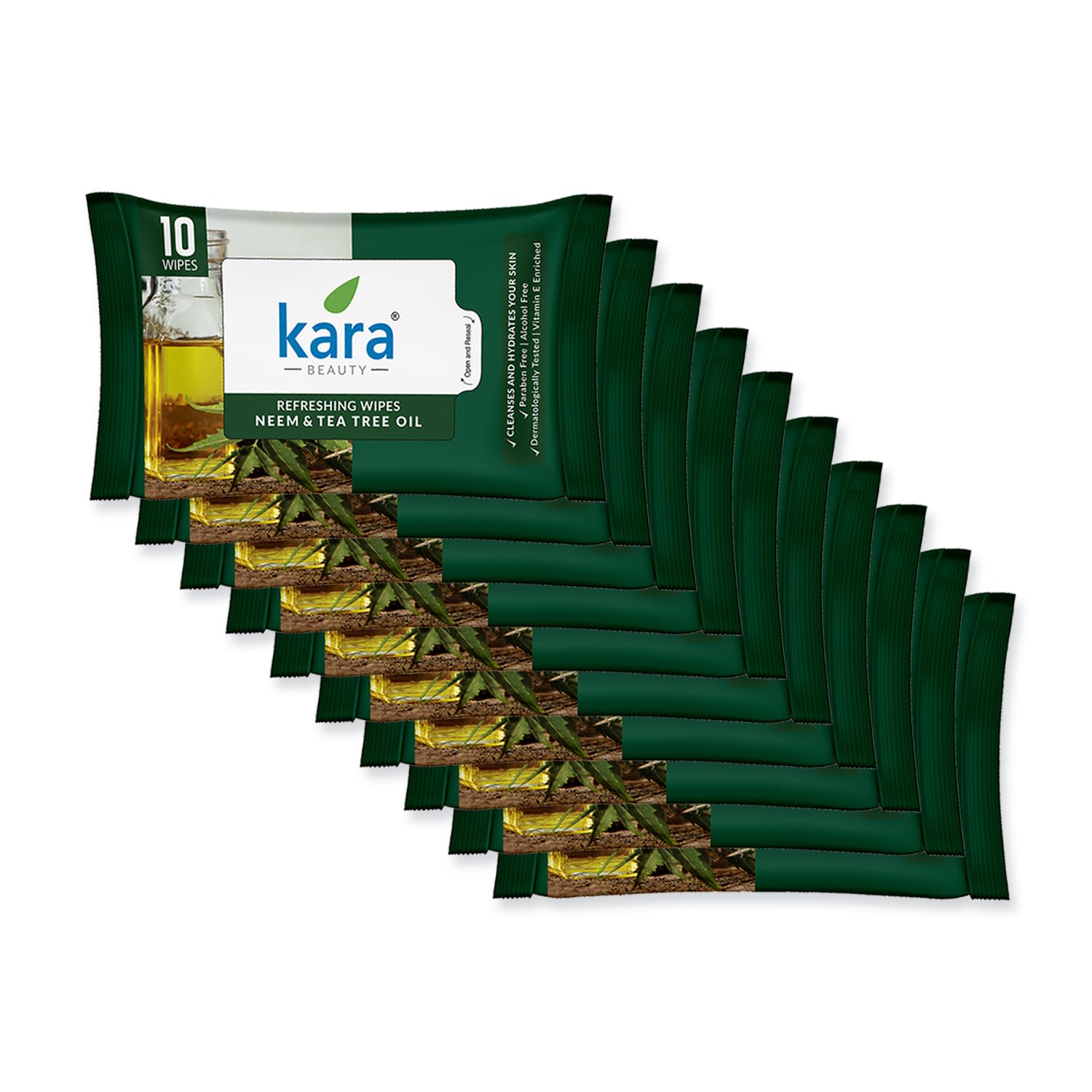 kara Refresh Aloe Vera Cucumber Refreshing Wipes Pulls | Hydrating Facial Cleansing Wipes with Vitamin E | Soft Smooth Skin | Alcohol Free Paraben Free | Gentle Skin Care Travel Pack (10 Count (Pack of 10), Neem Tea oil)-picture-14