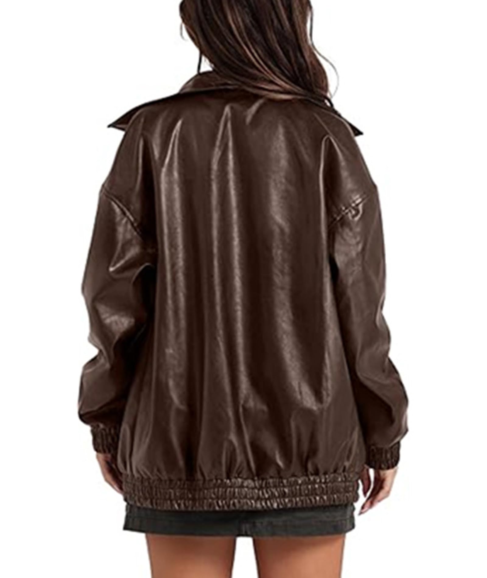 xxxiticat Damska kurtka oversized ze skóry PU, modna kurtka motocyklowa, płaszcz zimowy, odzież, sztuczny zamsz, płaszcz z zamkiem błyskawicznym, odzież wierzchnia