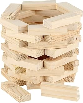 Tumbling Tower, Plain Pine Wood Block Stacking Game, Challenging Maths Classic Board Game (Brown) - 30 Pieces,For 4+ Years