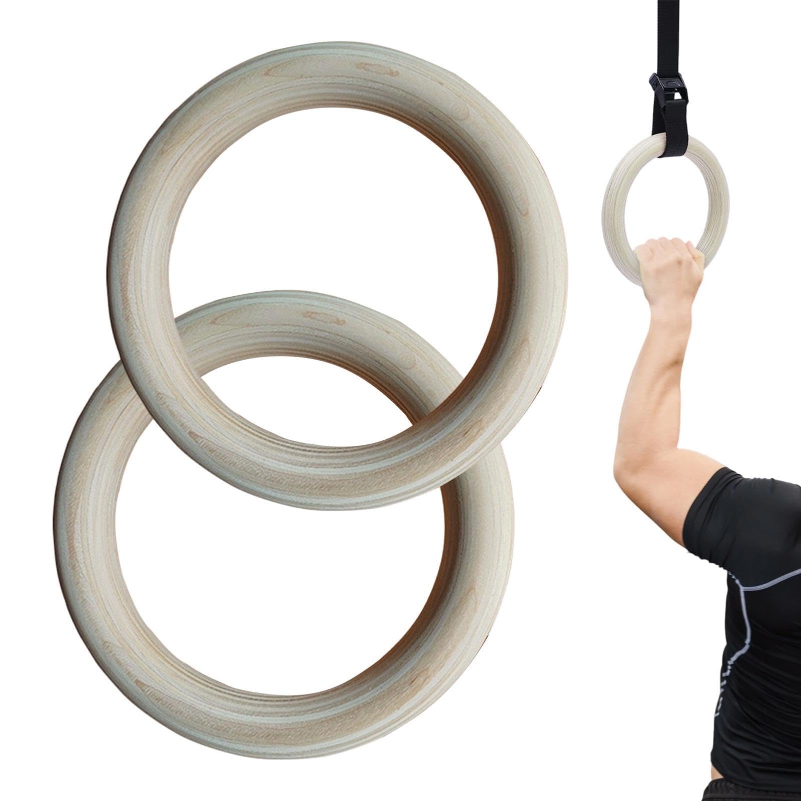 Generico Anelli da Ginnastica in Legno Premium – Set di 2 Anelli per Calisthenics, Cross-Training E Home Gym – Aneli Fitness Antiscivolo per Trazioni – Indoor & Outdoor