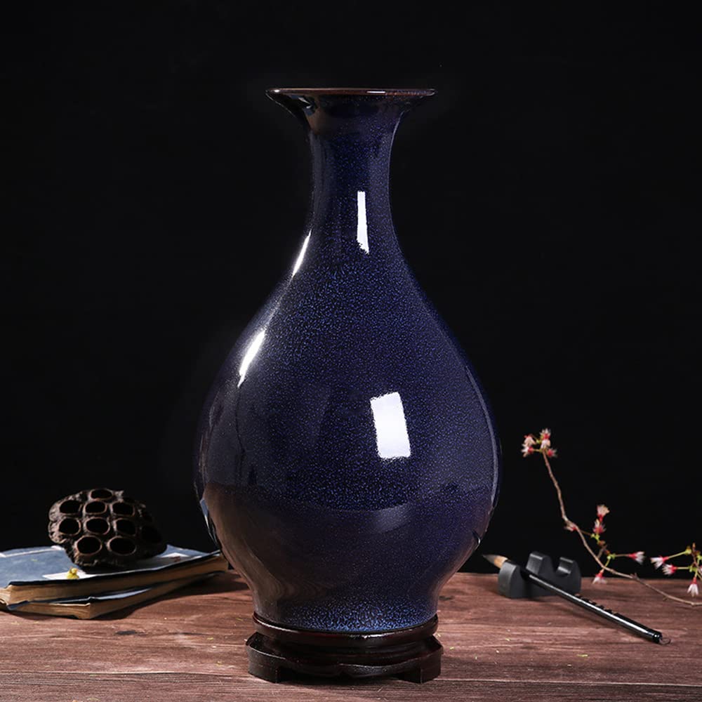 asdchZen Chinese Kiln Glaze Starry Blue Porcelain Flower Vase Ceramic Vase Chinoiserie Handmade Decorative Flower Vase,A