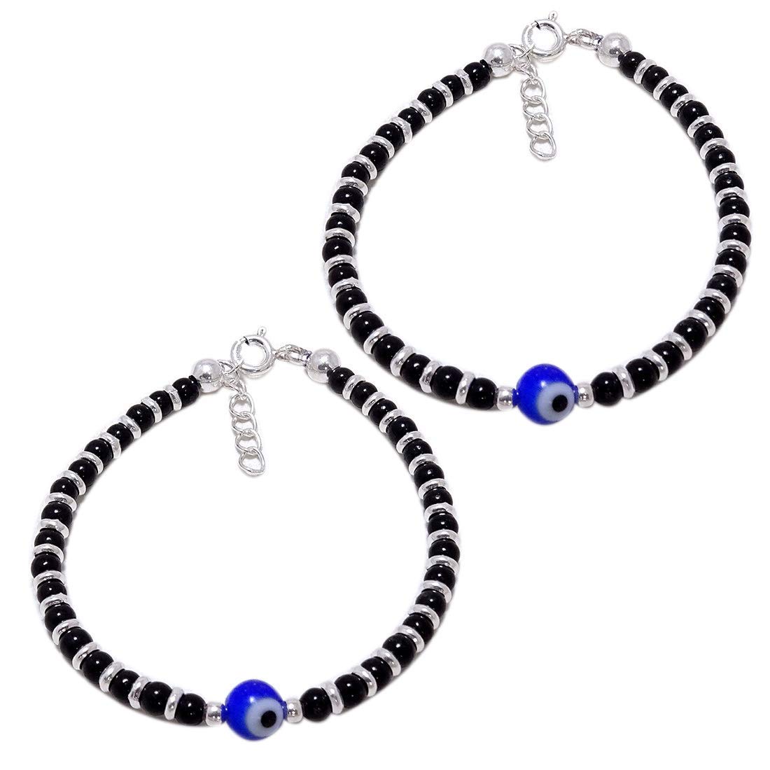 Huge Basket 1074 – Exklusives Auge Nazariya 925 Sterling Silber Baby Armbänder Nazariya mit schwarzen Perlen / Kristall für Babys ~ 2 Stück