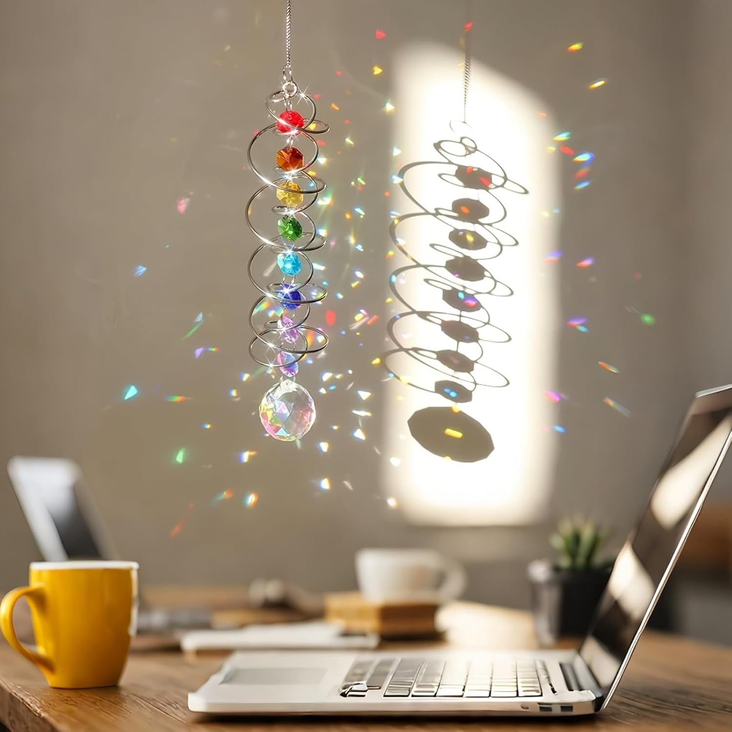 10.4 Inch Rainbow Crystal Sun Catcher – Handmade Hexagonal Prism Wind Spinner for Garden, Patio & Home Decor (Transparent)