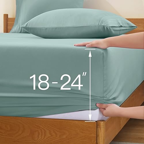 Miniatura 4 de Horbaunal Sábanas de bolsillo extra profundo, se adapta a colchones de 18 a 24 pulgadas de profundidad, juego de sábanas de microfibra de 6 piezas