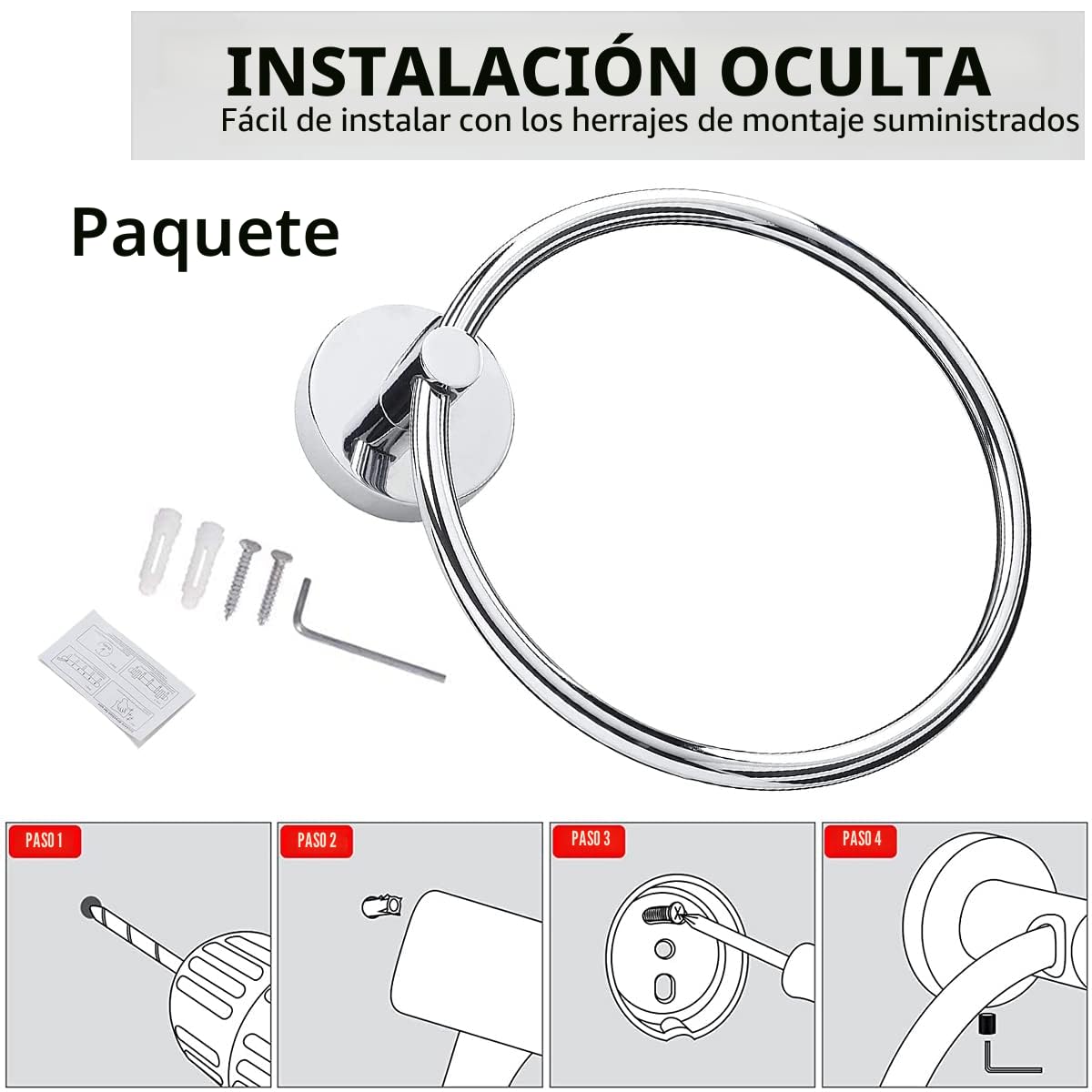 Toallas, anillo de toalla cromado, anillo toallero de pared de acero inoxidable 304, toallero redondo para cuarto de baño, cocina, acabado cepillado