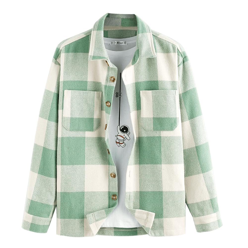 ZAFUL Chaqueta de camisa informal con botones a cuadros para hombre, manga larga, corte regular, con bolsillos