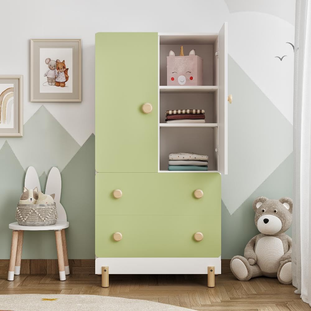 Wakefit Kids Wardrobe | 1 Year Warranty | Wardrobe, Wardrobe Wooden, Almirah for Kids, Cupboard for Kids, Wardrobe for Kids, Glori 2 Shutter & 2 Drawers (Frosty White & Mellow Green) (B0CX8P8FG2) Amazon Price History, Amazon Price Tracker
