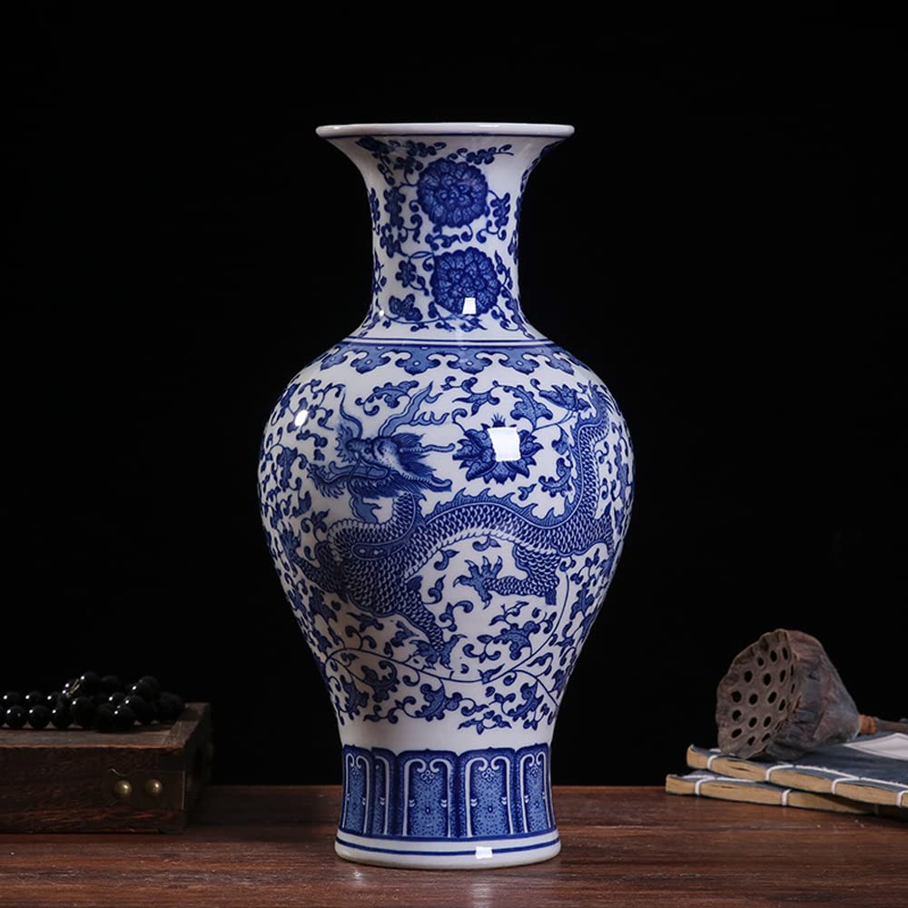 Chiński wazon ceramiczny, niebiesko-biała porcelana, ręcznie wykonany, dekoracyjny, do salonu, biura lub jako dekoracja stołu (14#)