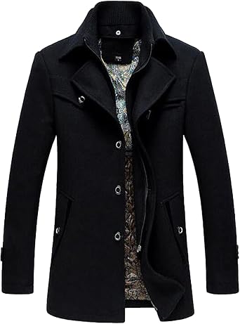 PRIJOUHE Mens Wool Coat Single Breasted Peacoat Winter Overcoat Trench Coat