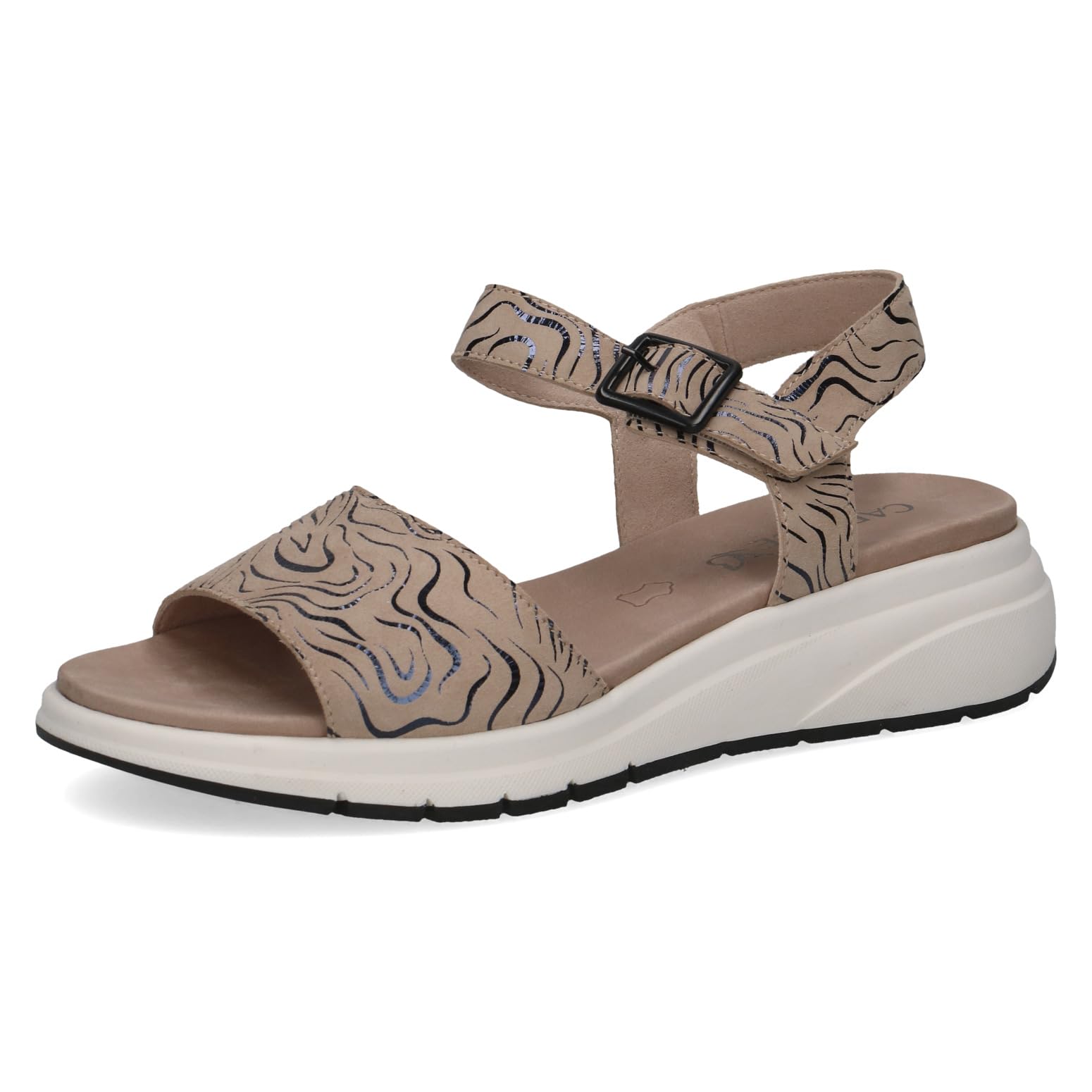 Caprice women's flat sandal in leather, Beige (BEIGE/BLACK), 6.5 UK