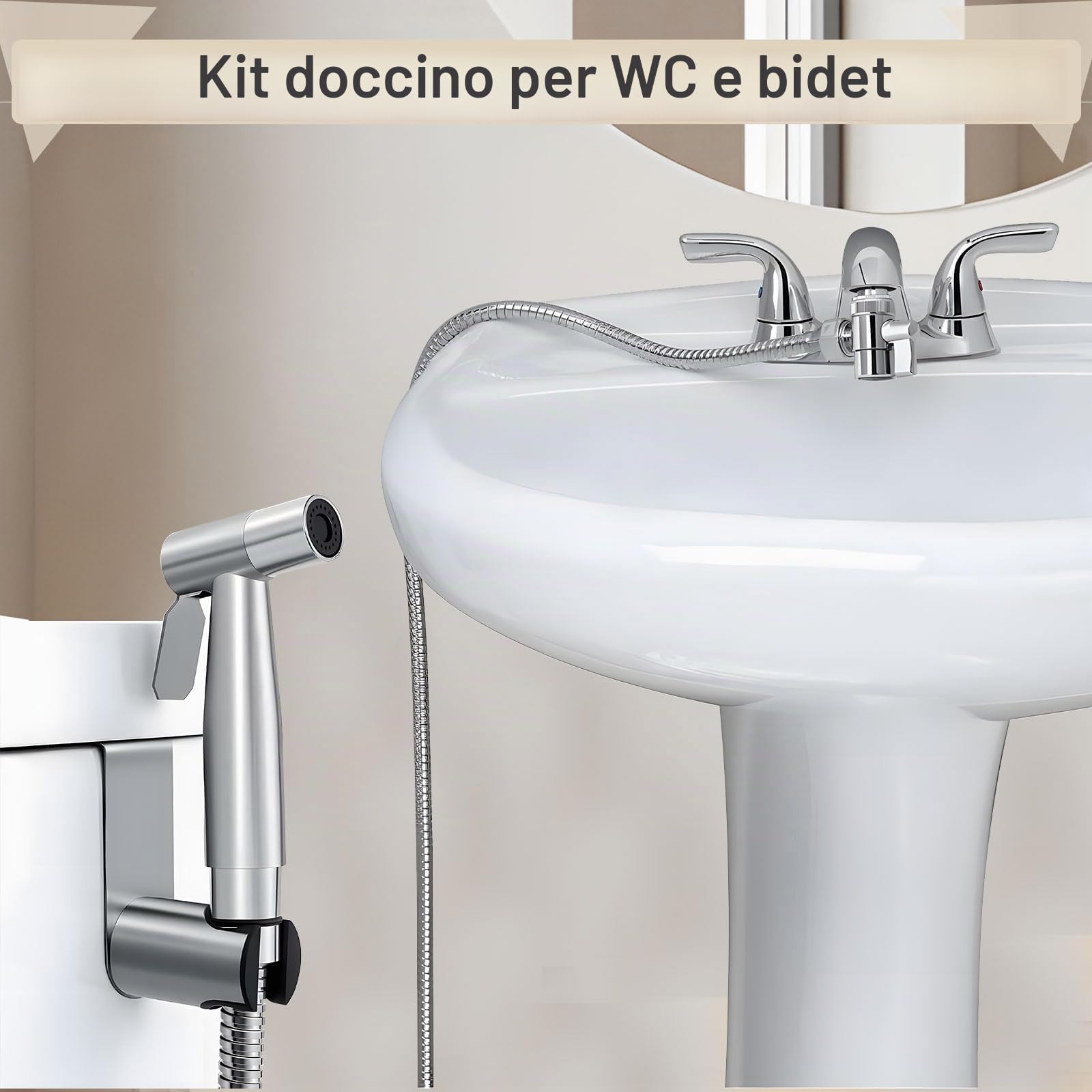 Doccetta Bidet Acciaio Inossidabile con 1.5M Tubo Flessibile e Staffa a Muro, Bidets Doccia a Mano in Acciaio Inox, Stoffa Portatile Spruzzatore Kit, Bidet Tenuto in Mano Kit per L'Igiene Personale