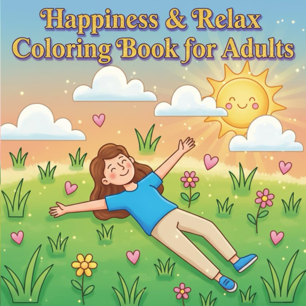 Happiness & Relax Coloring Book for Adults: Simple Joy and Mindful Moments: Easy, Uplifting Designs for Stress Relief and Instant Serenity