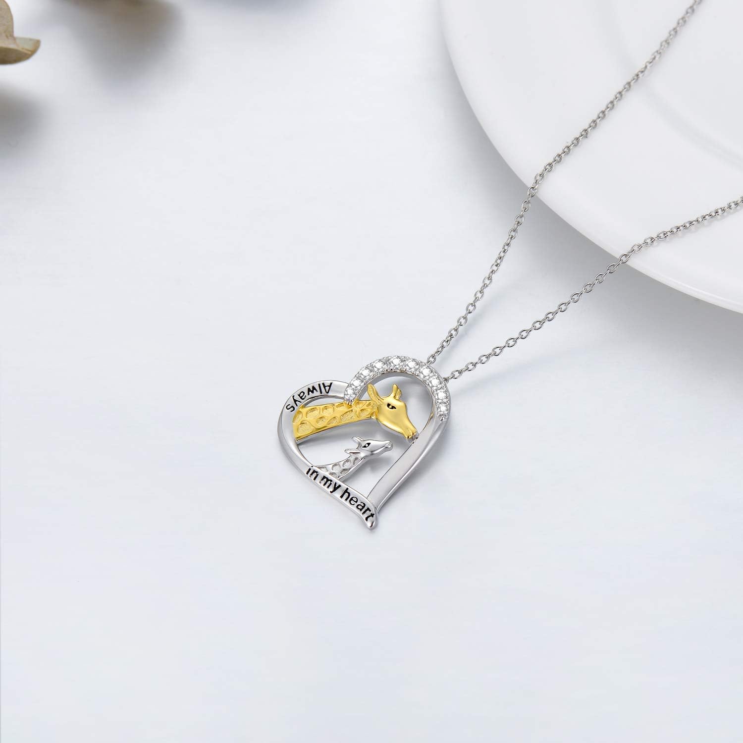 LONAGO Giraffe Necklace Sterling Silver Giraffes Heart Pendant Necklace Jewelry Gift for Women - Image 3