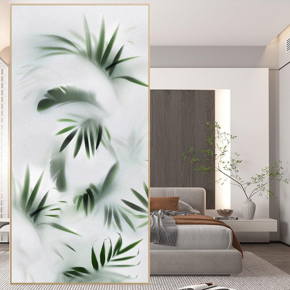 Static Electricity Frosted Privacy Window Film Anti UV Blocking Heat Control Window Sticker Foggy Green Leaves Glass Window Decoration W27.6 x H78.74(70x200cm) — image 1