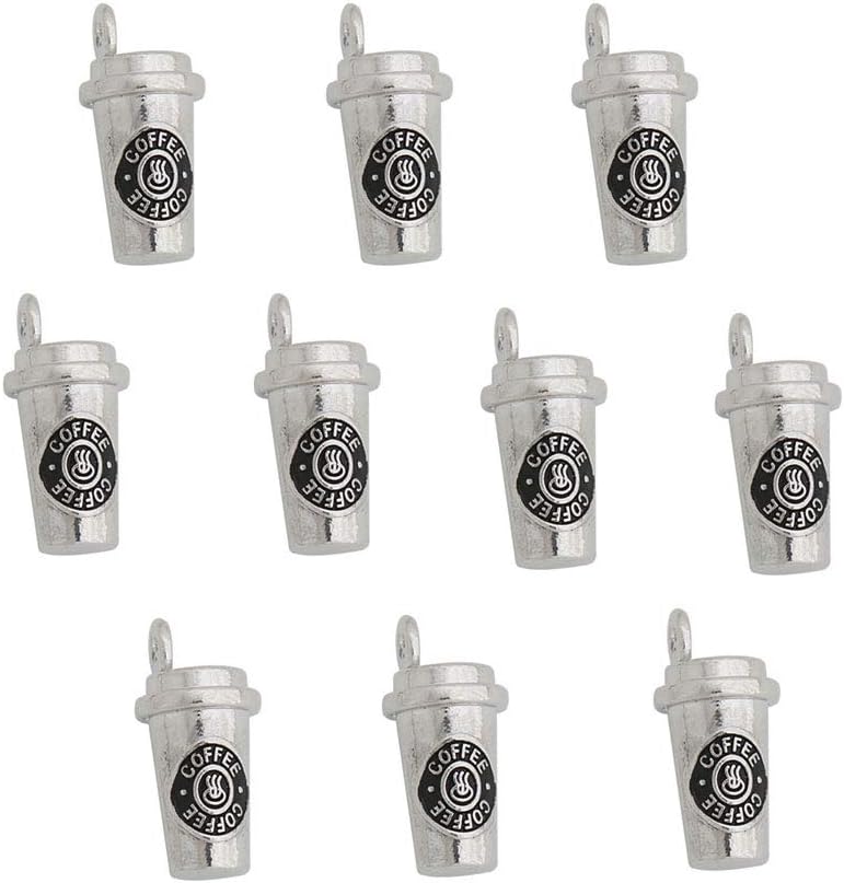 Acxico 10Pcs Charms Coffee Cup 3D Tibetan Silver Beads Zinc Alloy Pendant DIY
