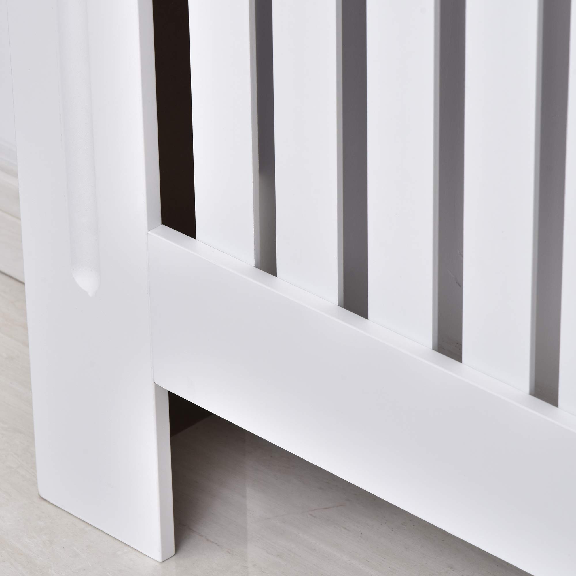 HOMCOM Copritermosifone a Doghe in MDF, Copri Termosifone Moderno con Antiribaltamento per Casa e Ufficio, 112x19x81 cm, Bianco
