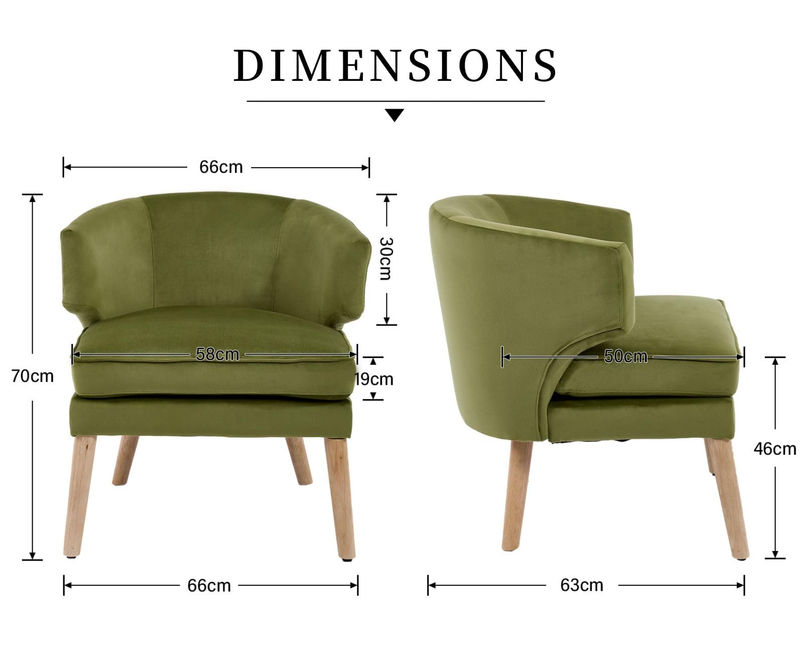 chairus Sessel Samt Einzelsofa mit Holzbeinen, Akzentstuhl Schlafzimmer Loungesessel mit Doppelkissen, Relaxsessel Wohnzimmer, Grün