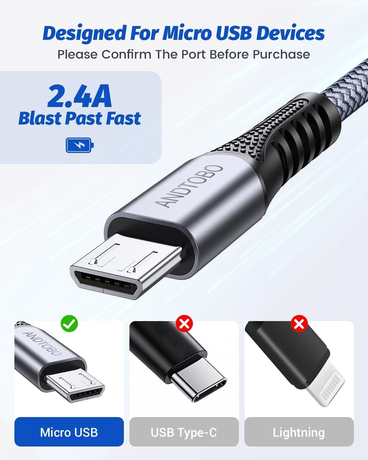 Cavo Micro USB, [3 Pezzi, 1M] Cavo USB Micro USB Android Trasferimento Dati e Ricarica Rapida Nylon Intrecciato Cavo Compatibile con Samsung S7/S6/S5/J5/J7, Kindle, LG, HTC