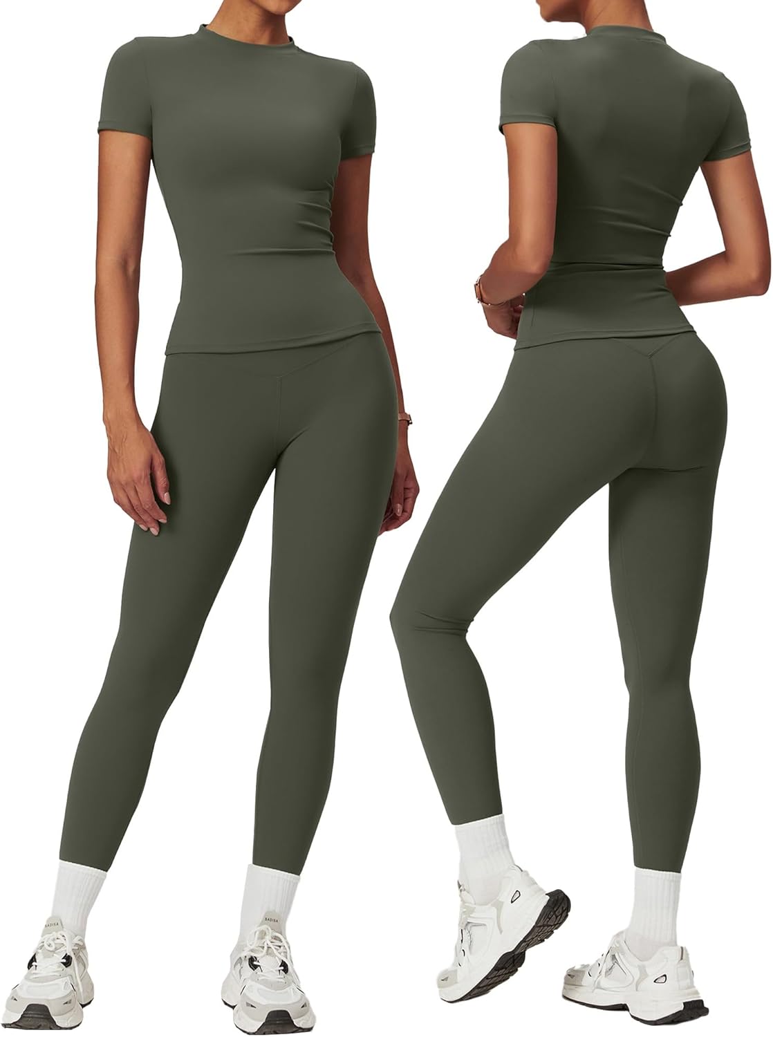 Women’s Seamless Workout Set 2 Piece – High Waisted Yoga Leggings & Sports Bra, Tummy Control Scrunch Butt Gym