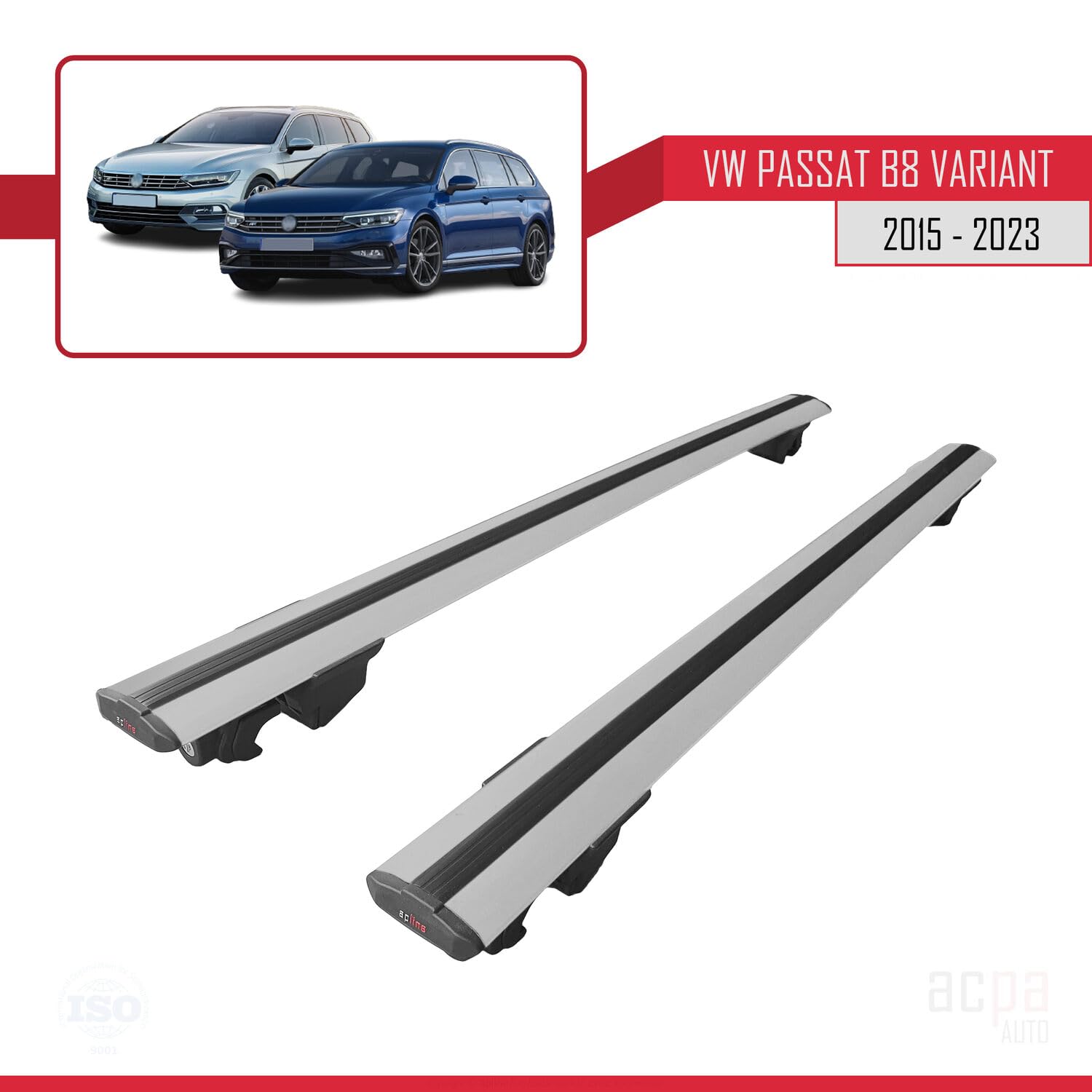 Kompatibel mit VW Passat B8 Variant 2015-2023 Dachträger Hook Gepäckträger Relingträger mit Schlüssel Alu GRAU